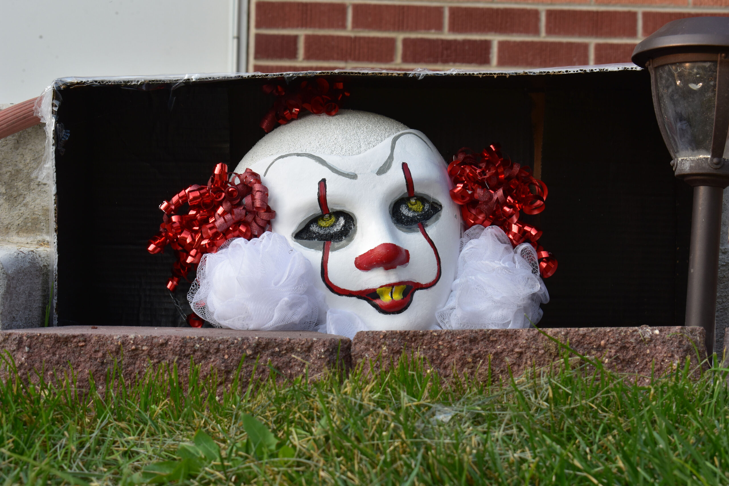 McCawley's favorite project was creating Pennywise in the sewer from Stpehen King's novel, "It." Landsperg used a white costume mask, styrofoam sphere, gift bag ribbons and luffas to create the iconic Pennywise. Westminster, Colo., Oct. 8, 2020. (Kerry McCawley/MSU Denver)