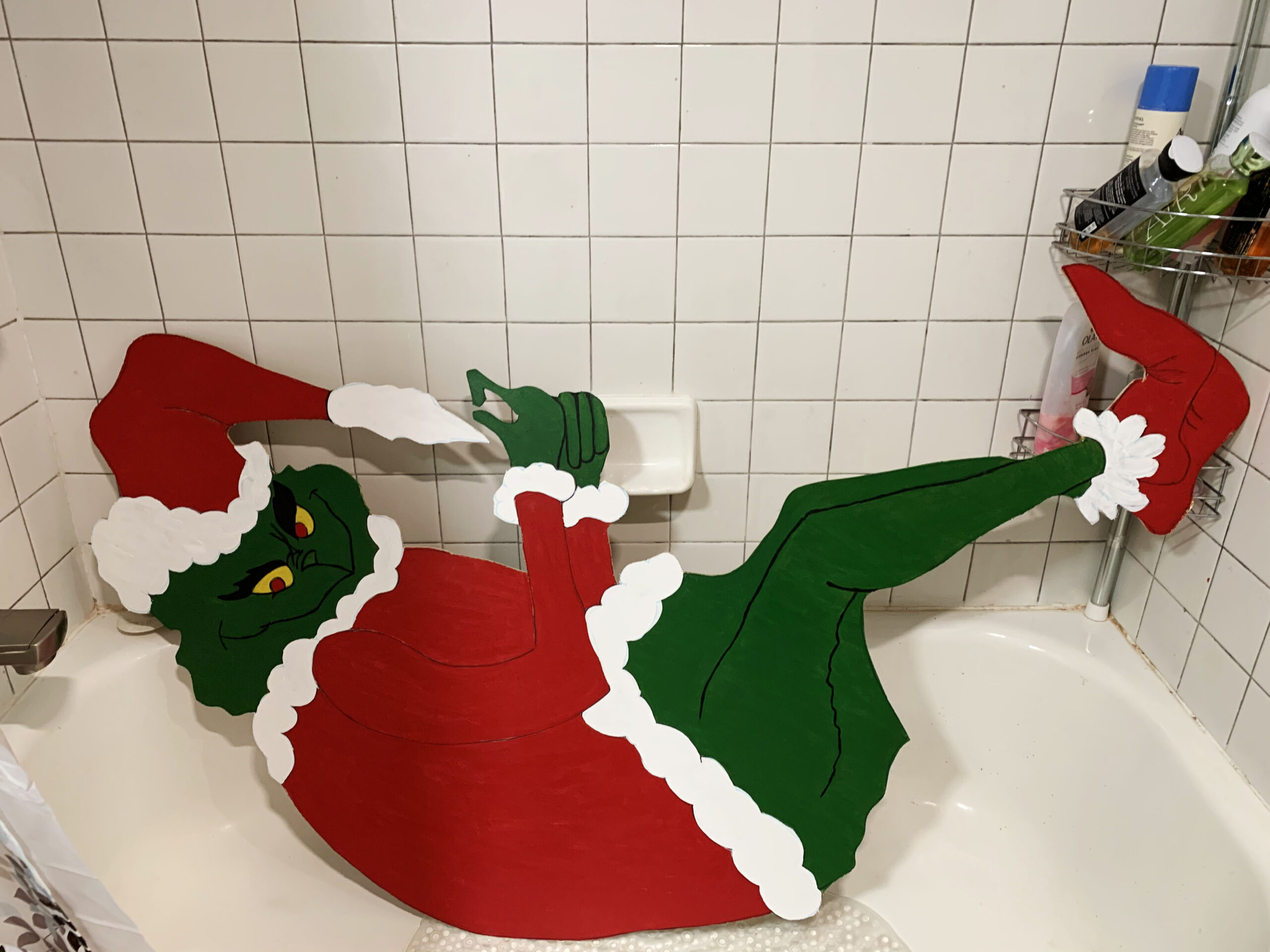 Having to move her painting indoors due to cold weather, McCawley set the Grinch in her bathtub to dry. Westminster Colo., Oct. 25, 2020. (Kerry McCawley/MSU Denver)