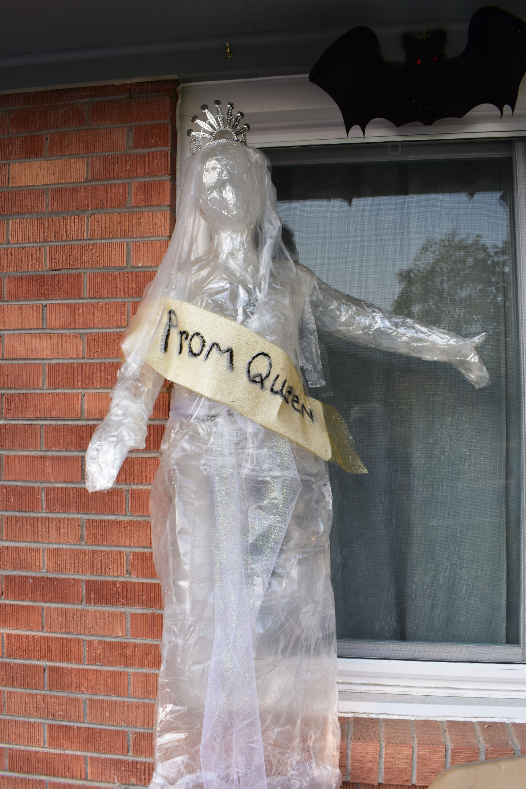 Between drawing and painting, McCawley created a ghostly version of Carrie from Stephen King's novel, "Carrie." She tapped over plastic bags placed on a manequin head and around her daughter's torso to create Carrie. Westminster, Colo., Oct. 8, 2020. (Kerry McCawley/MSU Denver)